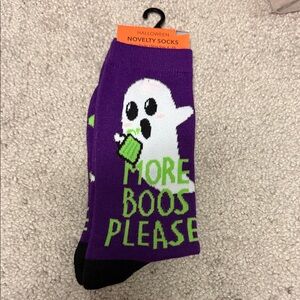 Purple Halloween Novelty Socks with Ghost Design